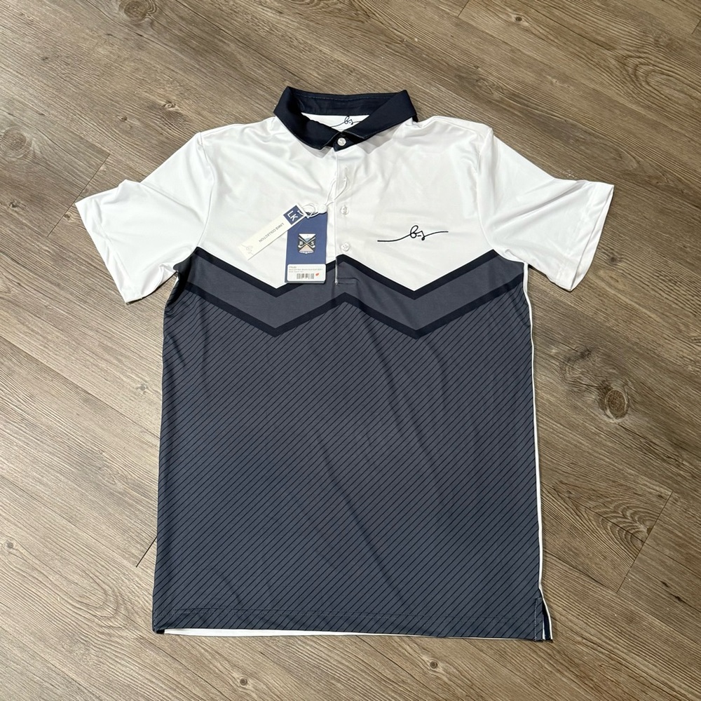Men's S Boston Scott White and Black Polo Golf Shirt